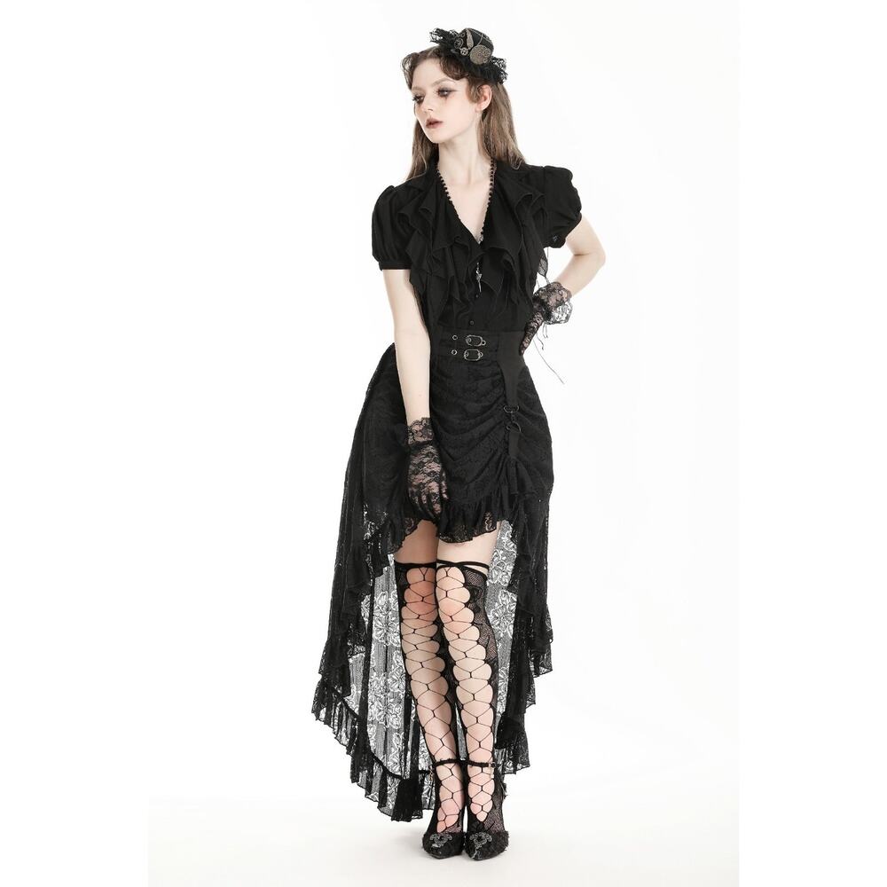 Dark in Love Gothic Victorian Vampire Vkei Black Lace Garter & Buckle Skirt - Picture 11 of 12